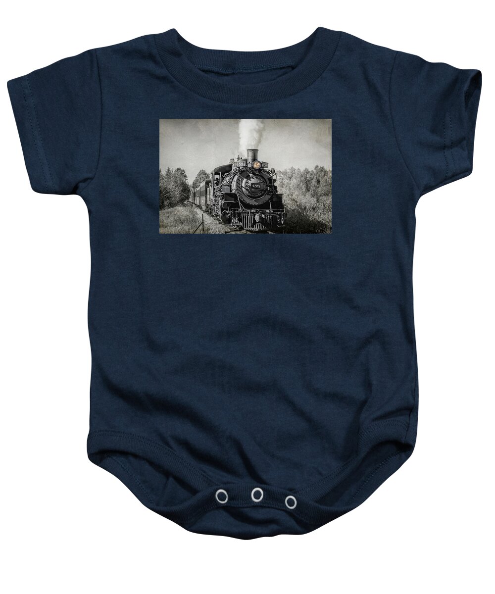 Chama Baby Onesie featuring the photograph Cumbres and Toltec Narrow Gauge Train by Debra Martz