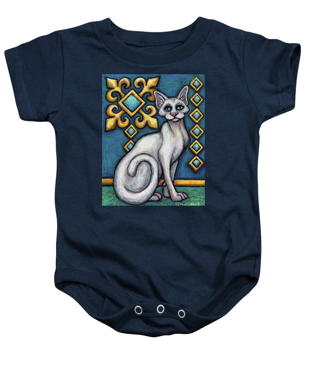 Cat Portrait Baby Onesie featuring the painting Damien. The Hauz Katz. Cat Portrait Painting Series. by Amy E Fraser