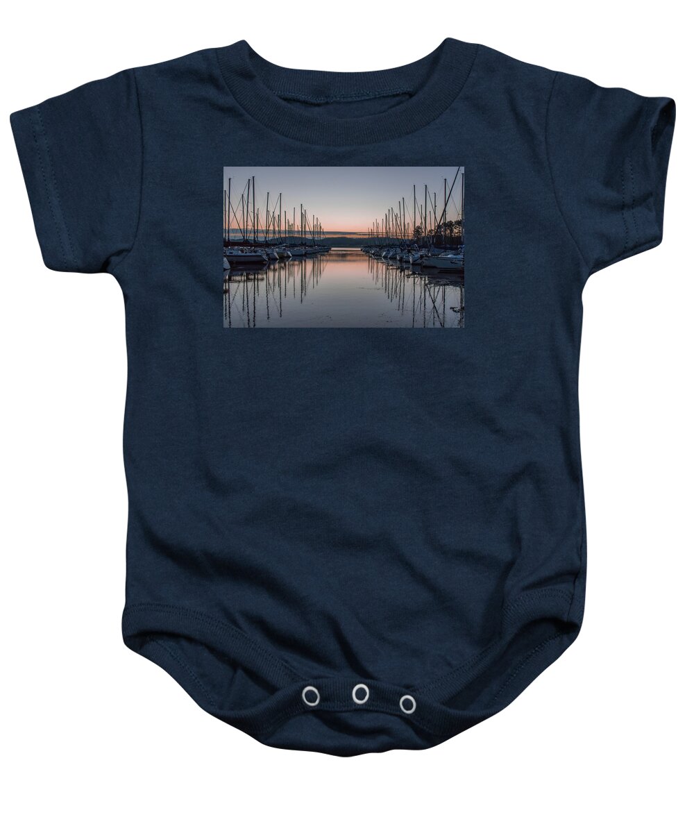 Boats Baby Onesie featuring the photograph Docked and waiting by Jamie Tyler