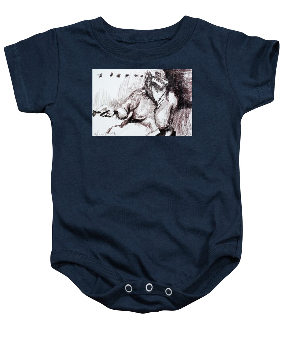 #impaired Baby Onesie featuring the drawing Drawing of a Woman 10 by Veronica Huacuja
