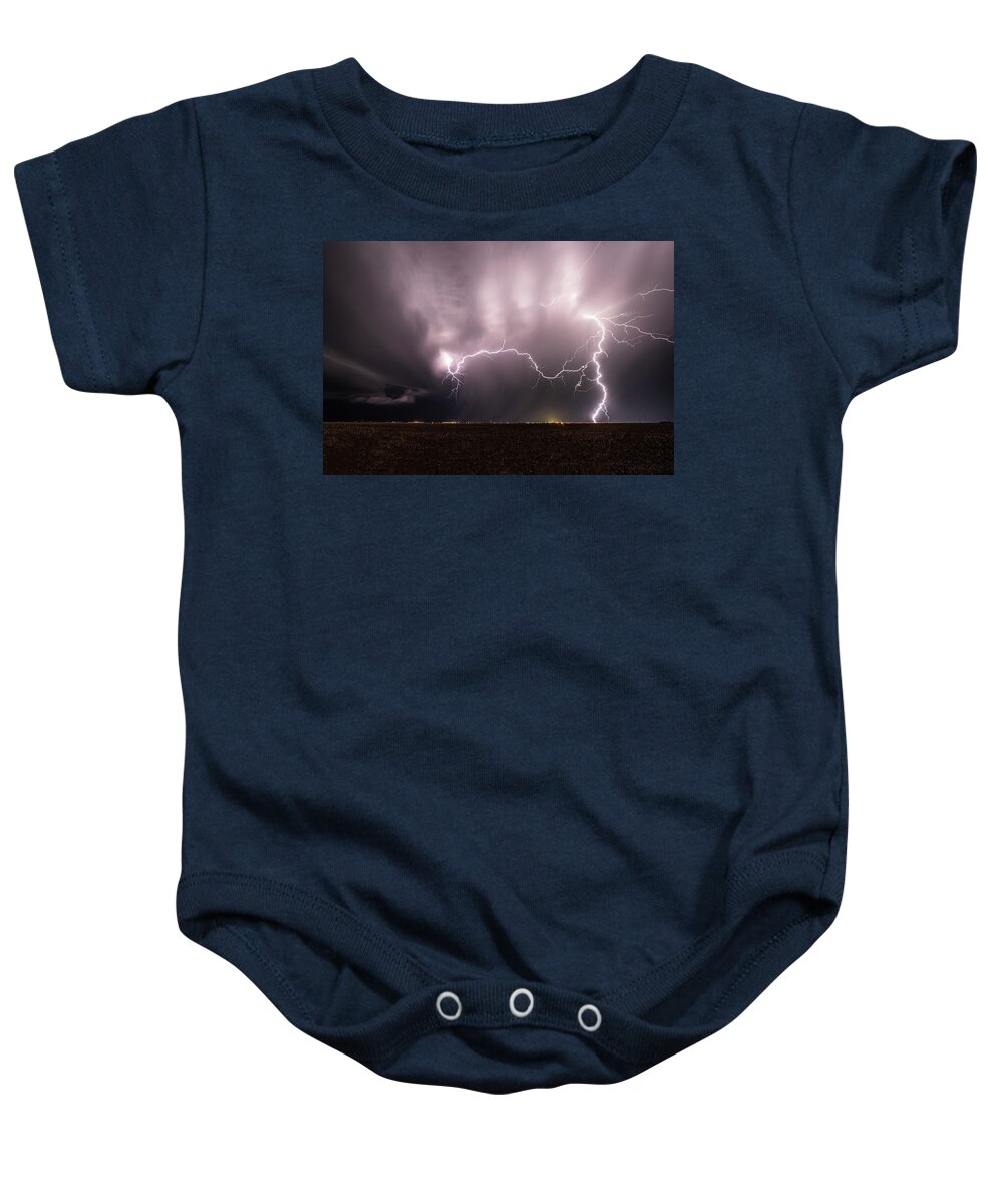 Lightning Baby Onesie featuring the photograph Electric Reach by Marcus Hustedde