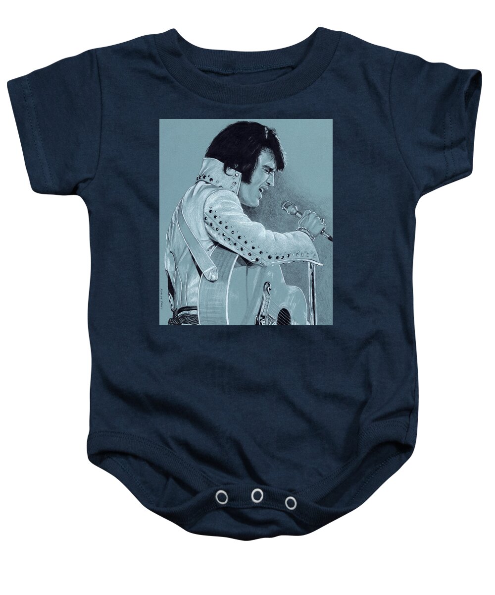 Elvis Baby Onesie featuring the drawing Elvis in Charcoal #292 by Rob De Vries
