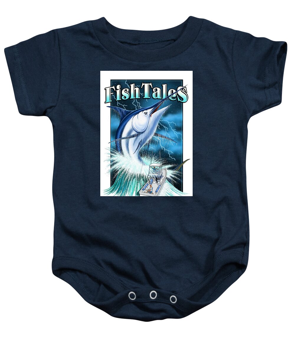 Fishing Baby Onesie featuring the digital art Fish Tales by Scott Ross