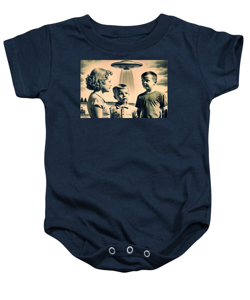 Flying Baby Onesie featuring the digital art Glad You Boys Are Back In Time For Supper by Jay Schankman
