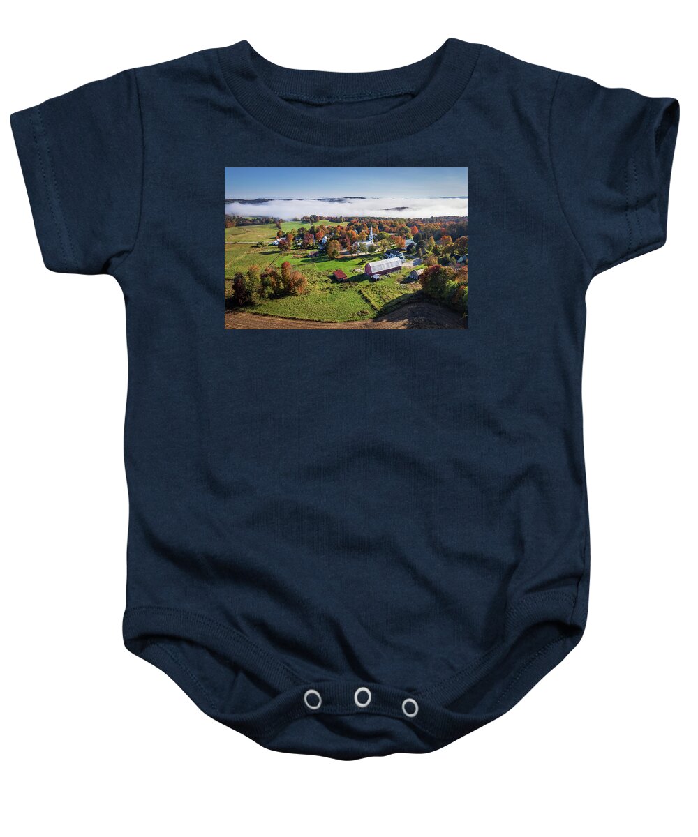  Baby Onesie featuring the photograph Foggy Morning in Peacham, Vermont by John Rowe