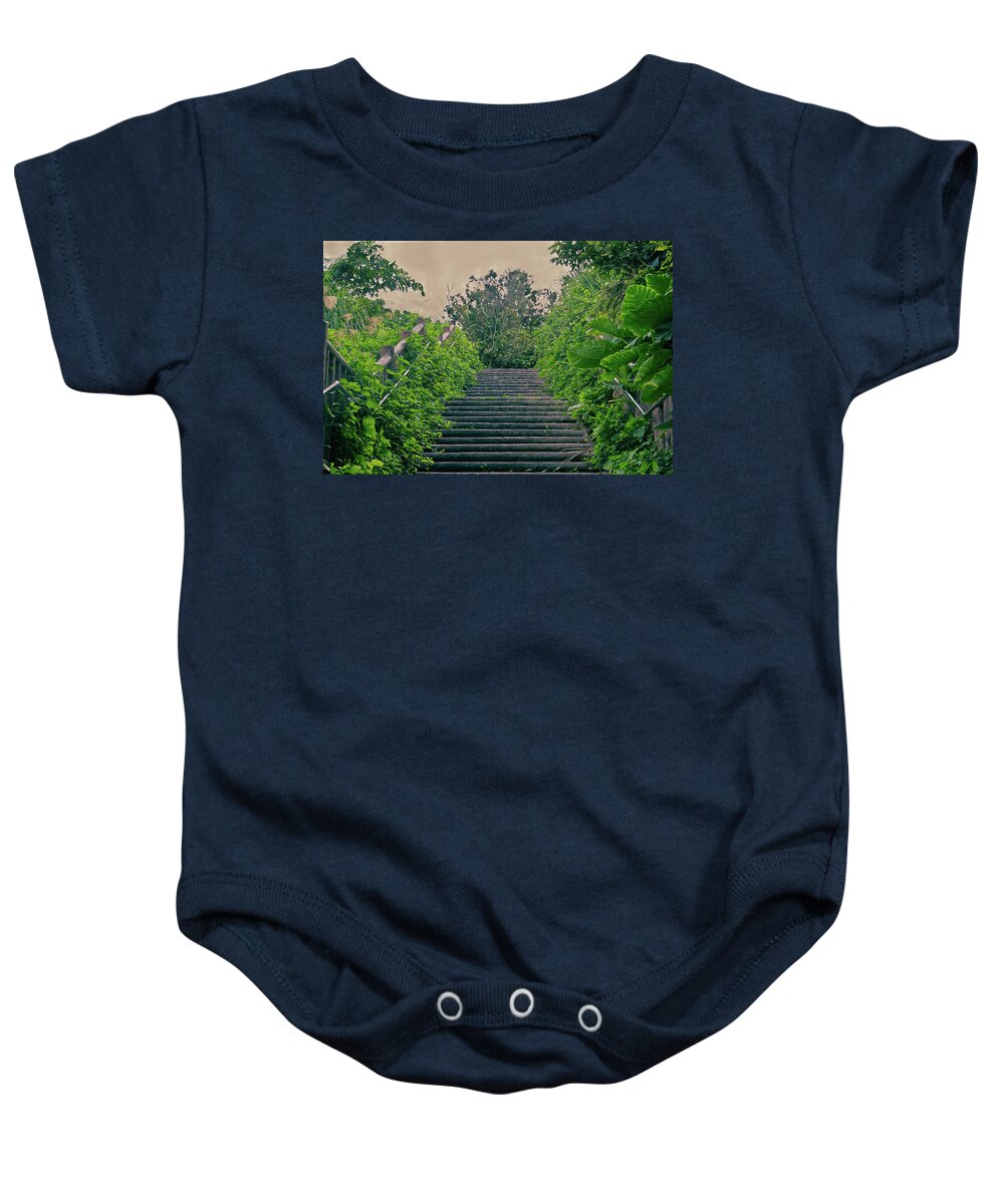 Stairs Baby Onesie featuring the photograph Forgotten stairway by Eric Hafner