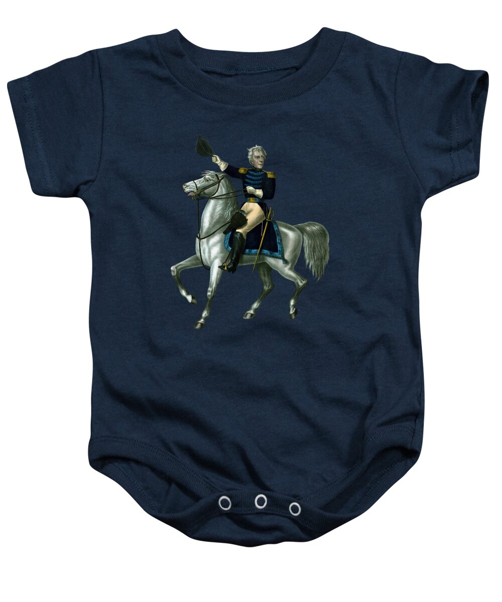 Andrew Jackson Baby Onesie featuring the painting General Andrew Jackson On Horseback by War Is Hell Store