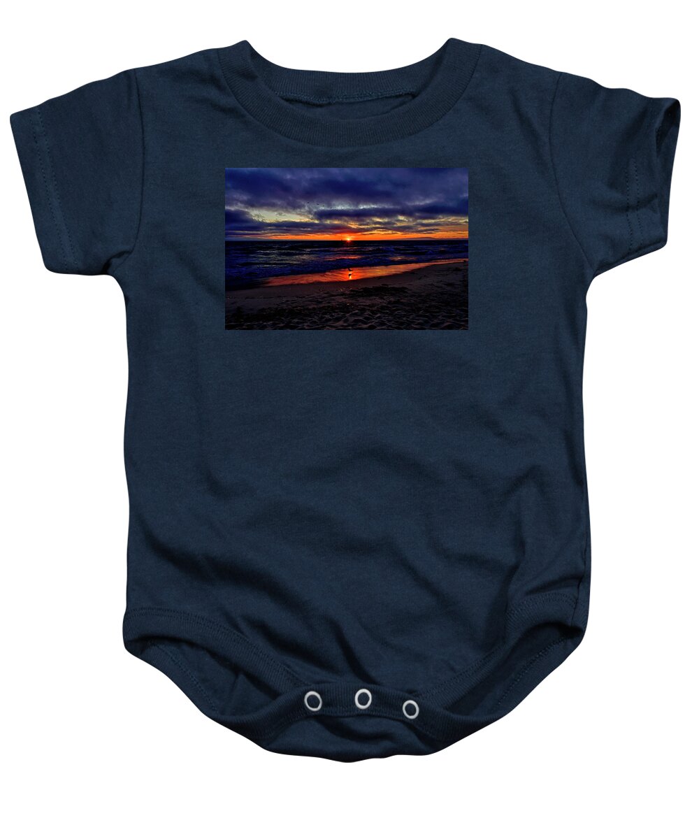 Sunset Baby Onesie featuring the photograph Glittering Sunset at Moss Landing Beach, California by Amazing Action Photo Video