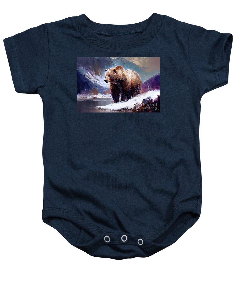 Brown Grizzly Bear Baby Onesie featuring the painting Great Brown Grizzly by Tina LeCour