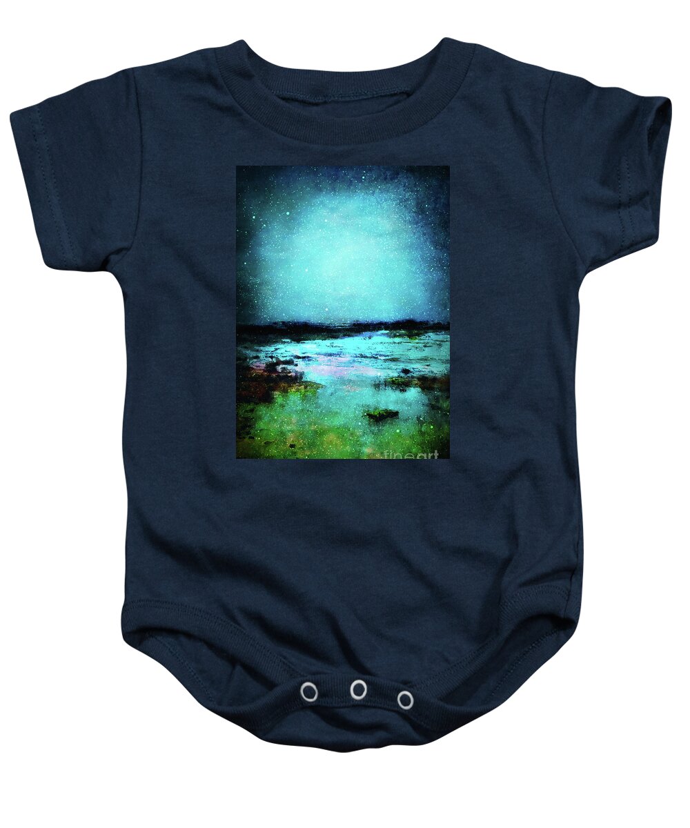 Halcyon Baby Onesie featuring the digital art Halcyon Evening By the Water by Neece Campione
