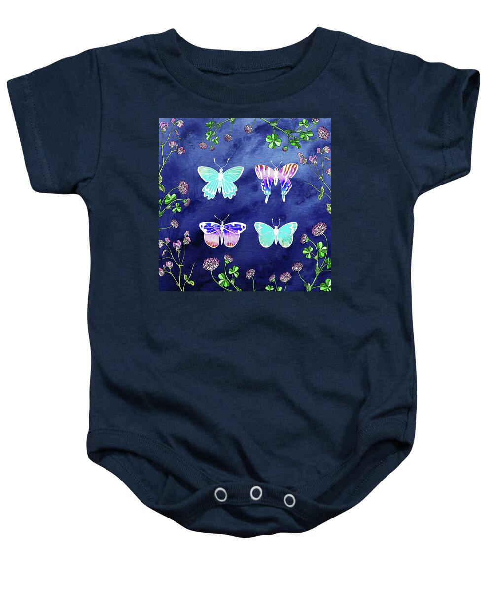 Butterflies Baby Onesie featuring the painting Happy Free Flight Of Four Beautiful Light Butterflies Watercolor by Irina Sztukowski