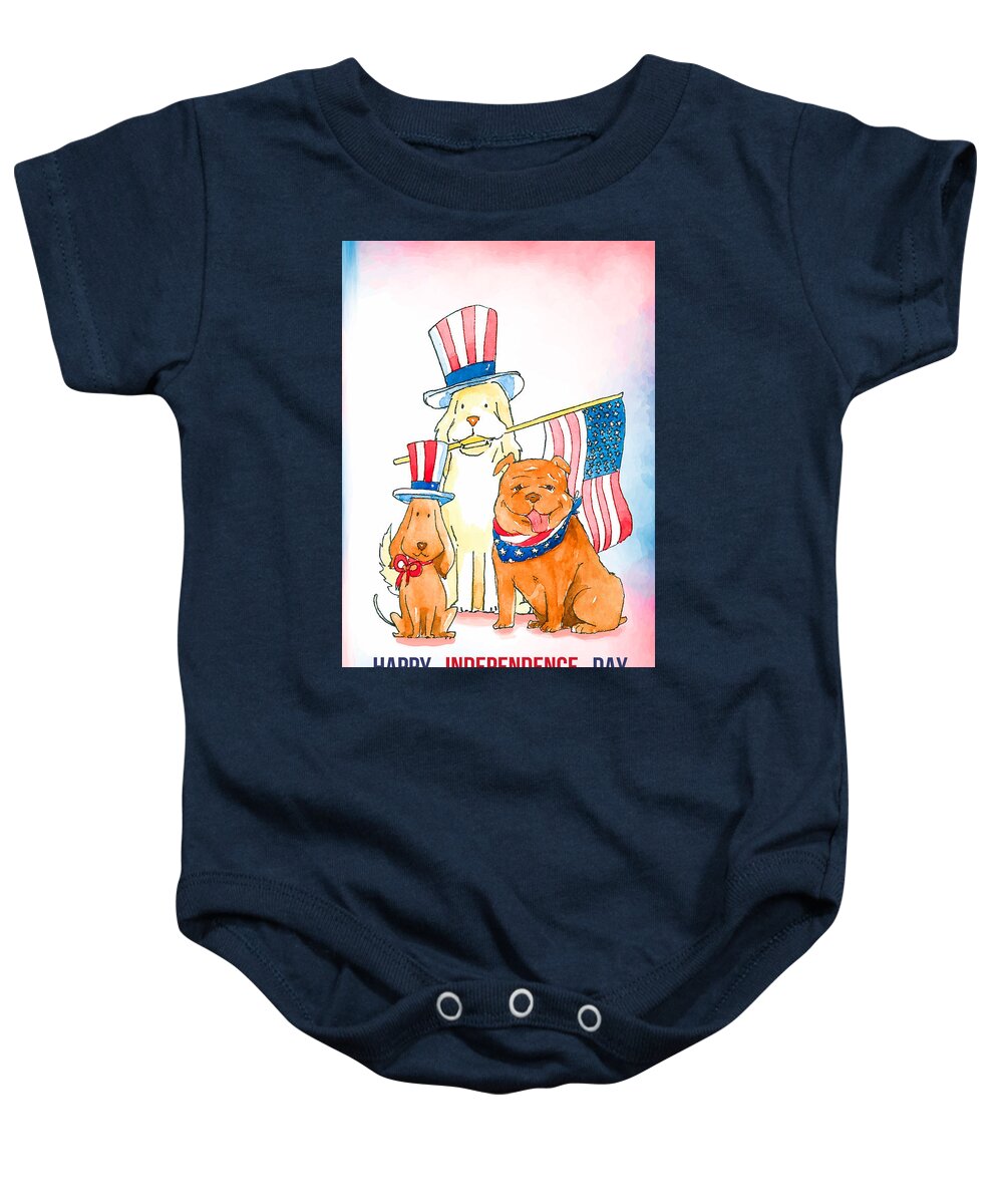 Dog Baby Onesie featuring the painting Happy Independence Day by Miki De Goodaboom