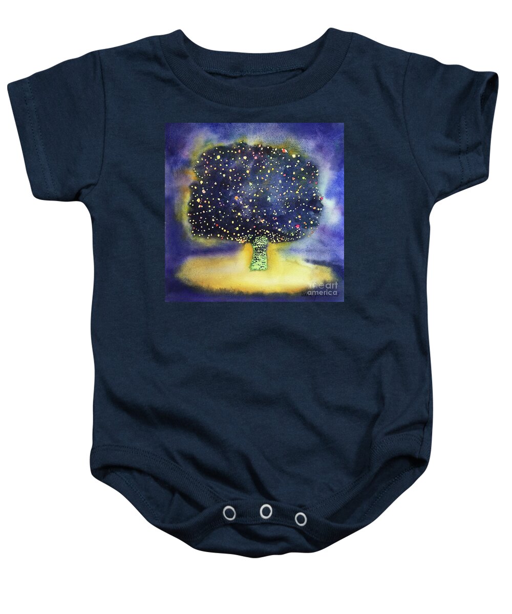 Highland Park Baby Onesie featuring the painting Highland Park Tree Lighting by Liana Yarckin