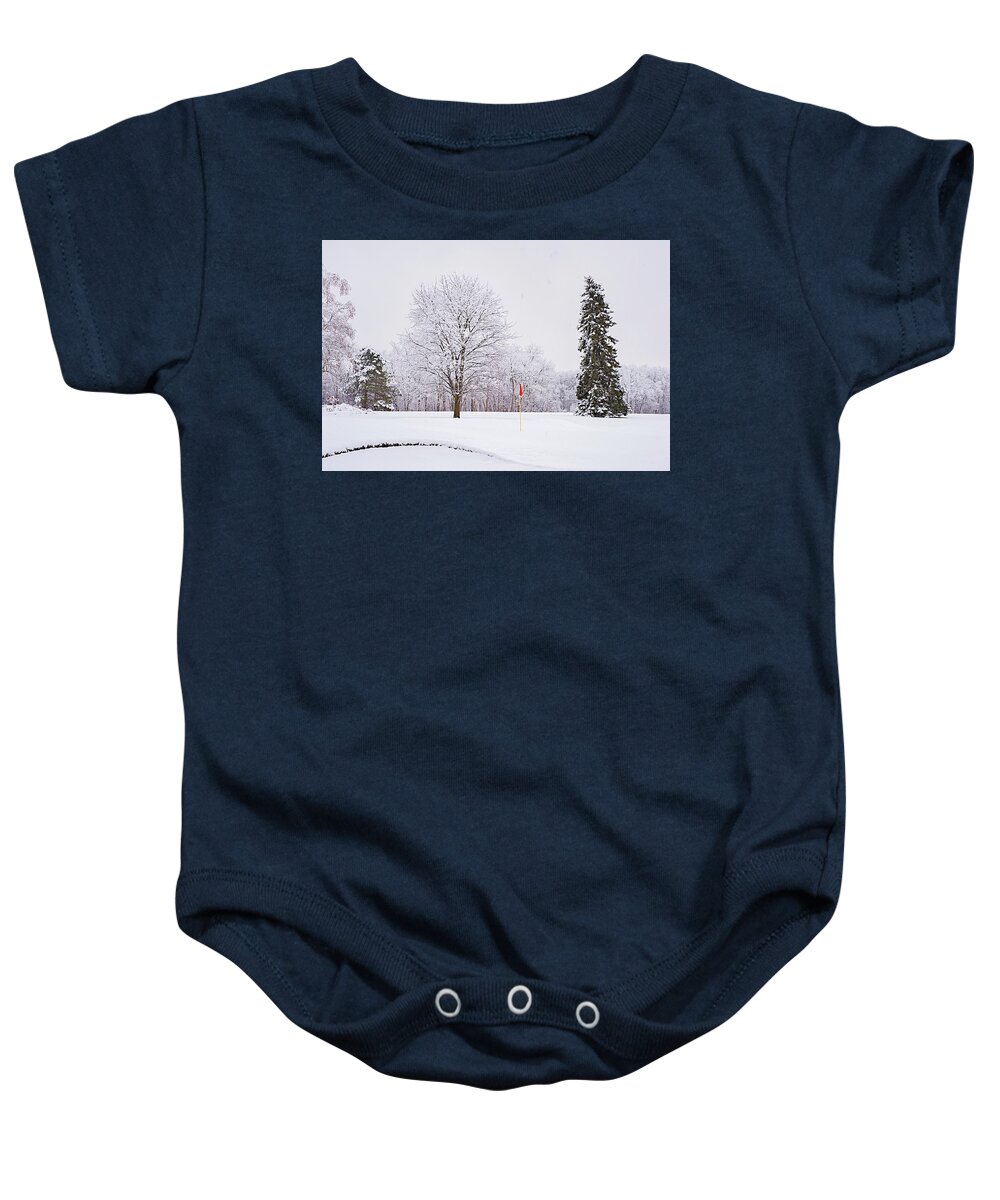 Winter Baby Onesie featuring the photograph Hole 18 in Winter 2 by Jill Love