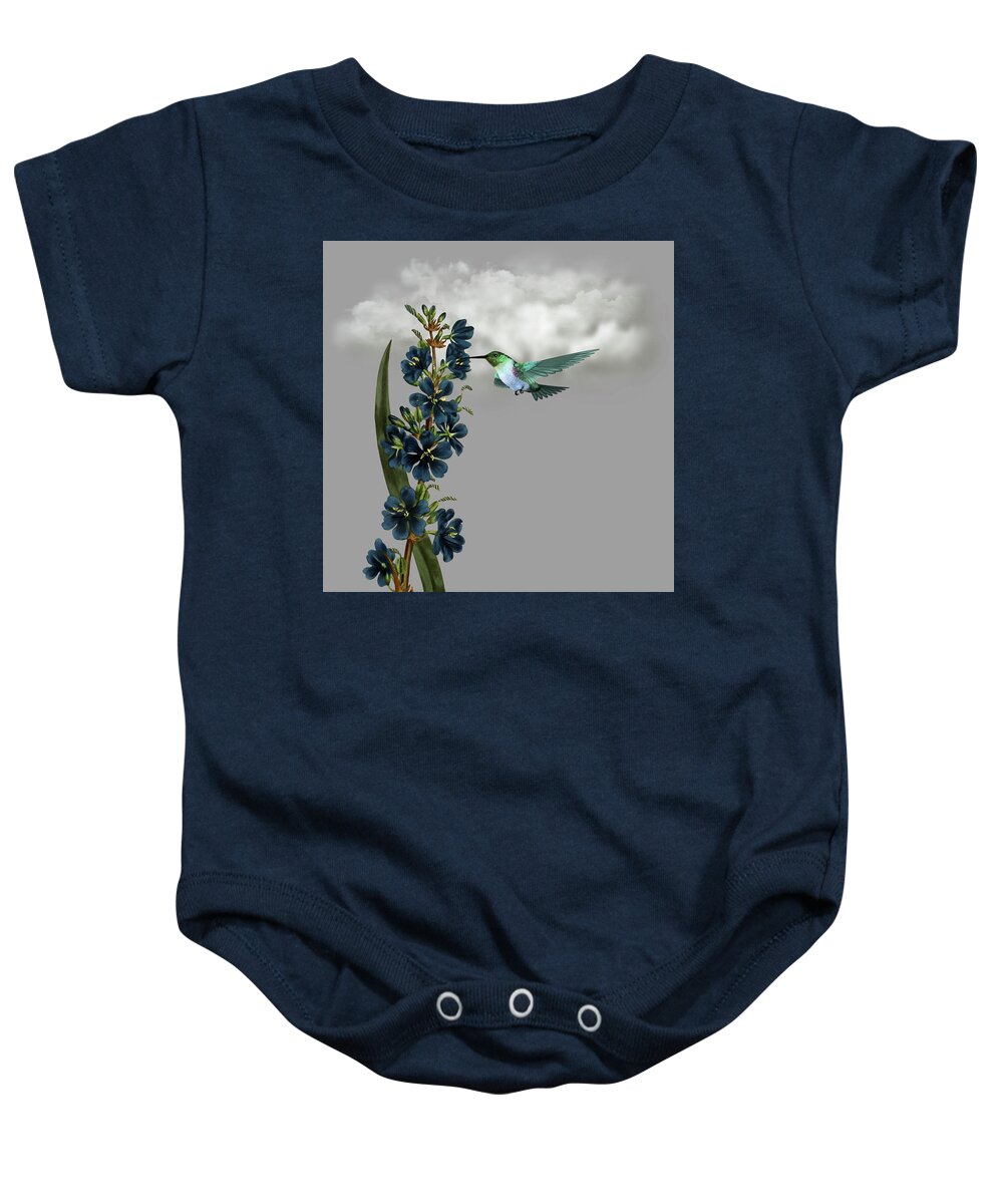 Hummingbird Baby Onesie featuring the digital art Hummingbird in the Garden Pane 1 by David Dehner