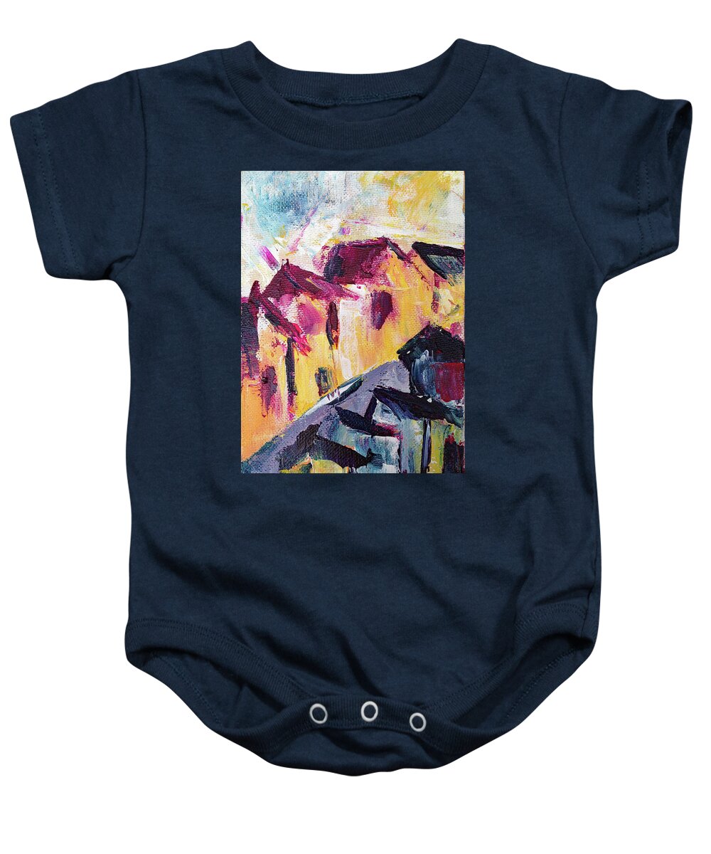 Solvang Baby Onesie featuring the painting Impression of Solvang by Roxy Rich