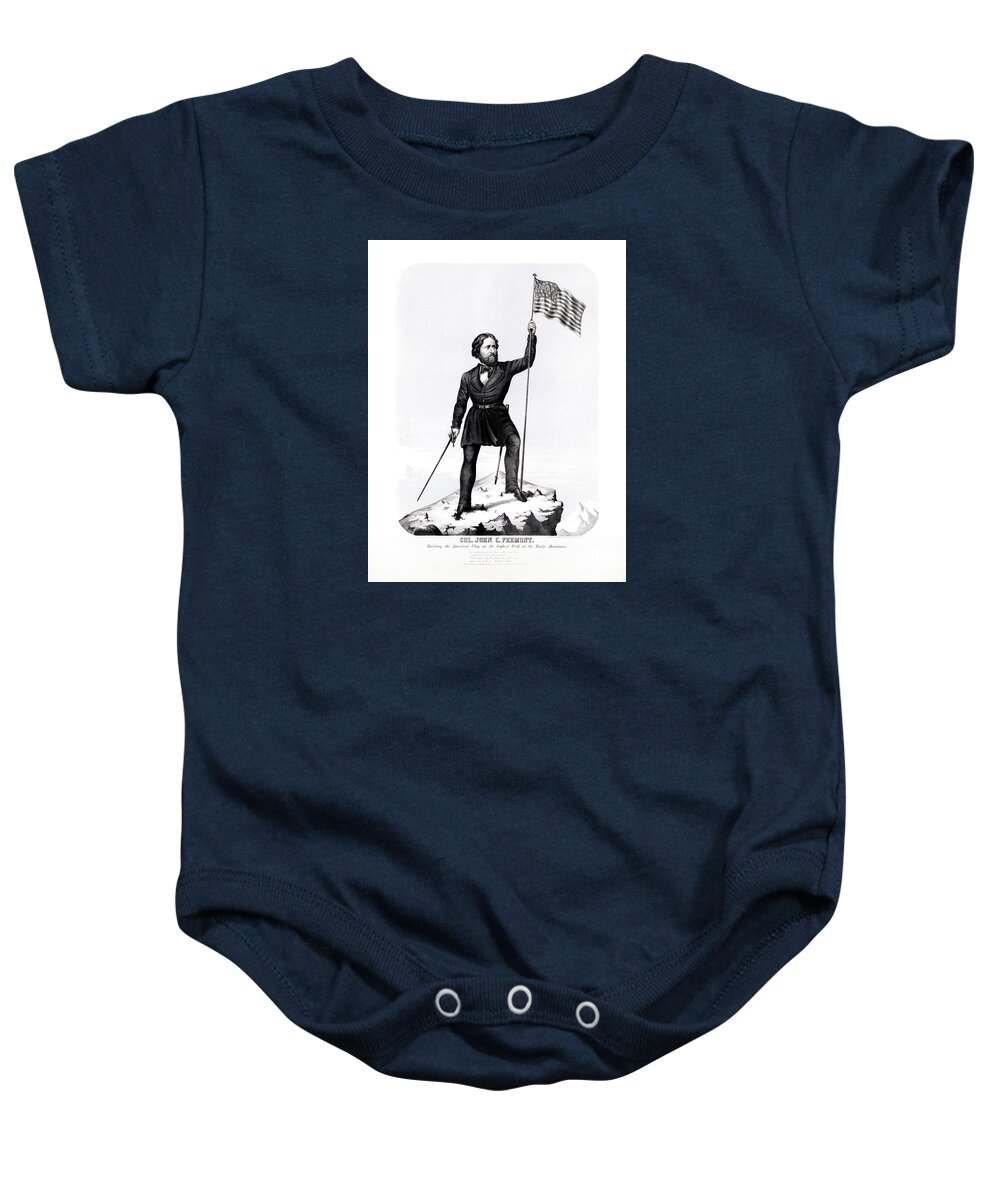 Colonel Fremont Baby Onesie featuring the painting John C. Fremont Hoisting The US Flag On The Rocky Mountains by War Is Hell Store