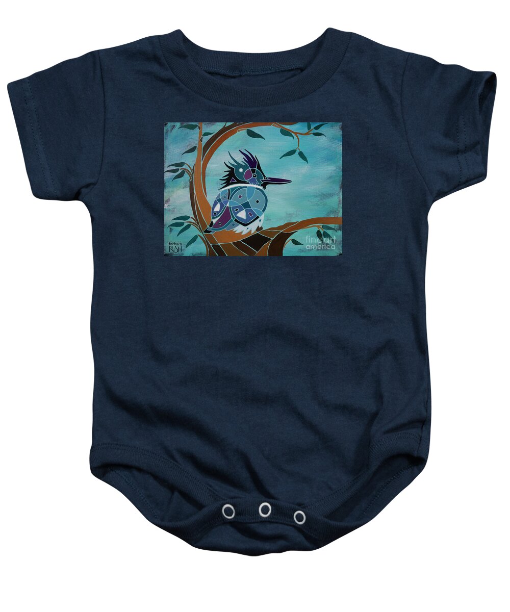 Kingfisher Art Baby Onesie featuring the painting A Kingfisher in a Nook by Barbara Rush