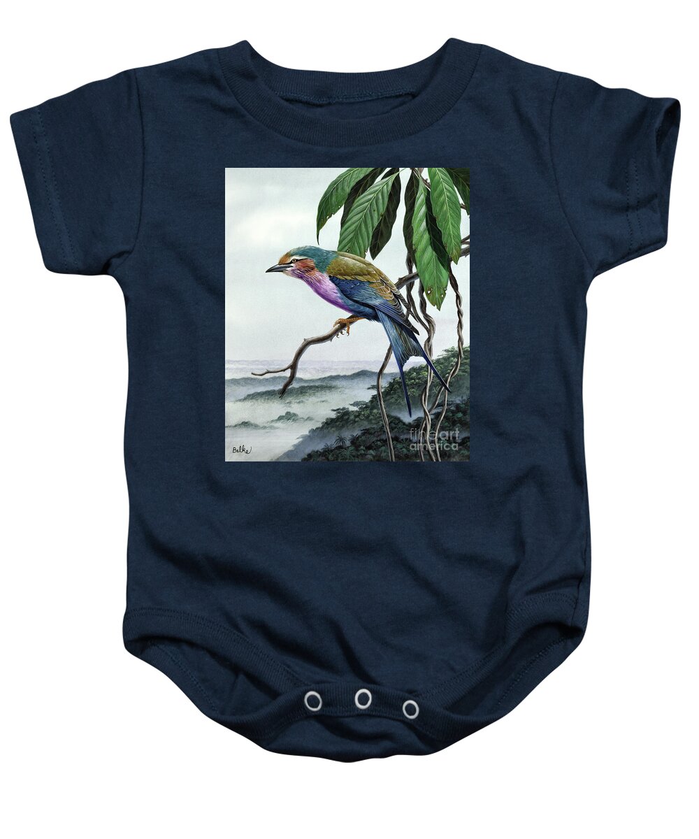 Wildlife Baby Onesie featuring the painting Lilac-breasted Roller by Don Balke
