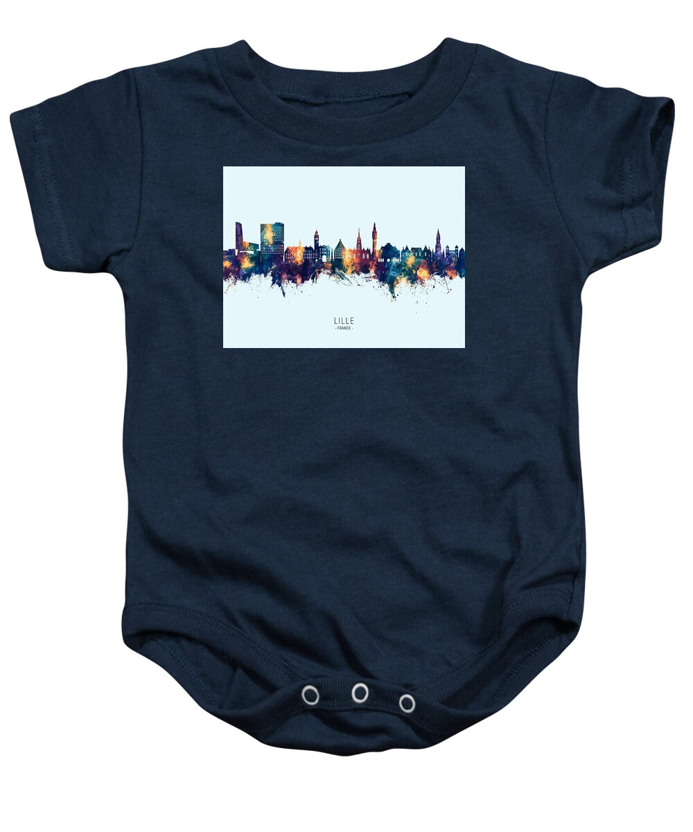 Lille Baby Onesie featuring the digital art Lille France Skyline #71 by Michael Tompsett