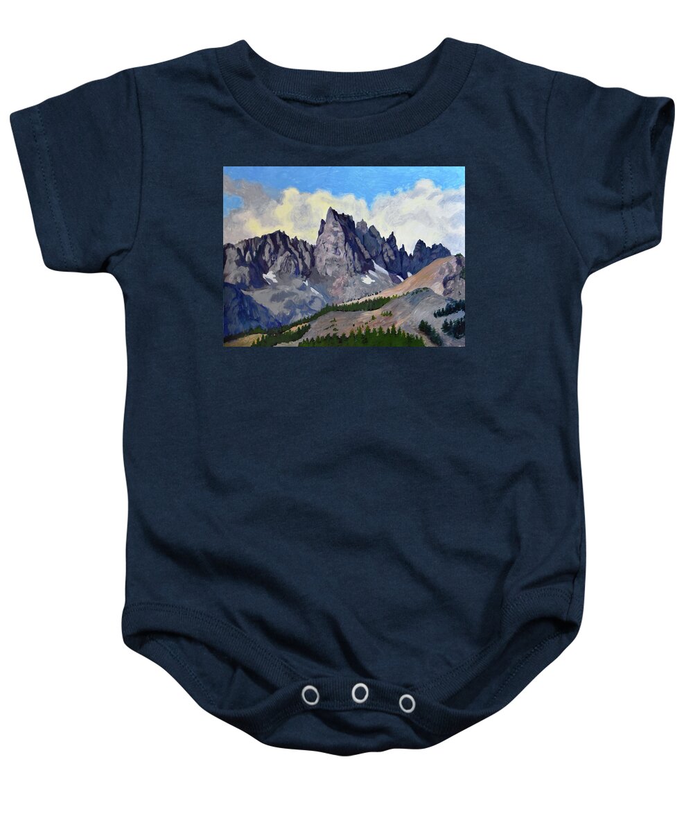 Landscape Baby Onesie featuring the painting Mammoth Minarets by Alice Leggett
