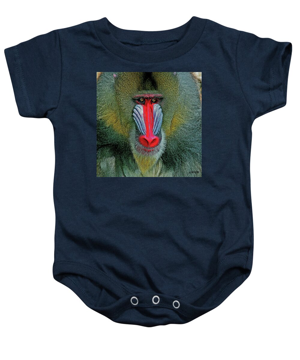 Baboon Baby Onesie featuring the digital art MANDRILL BABOON cps by Larry Linton