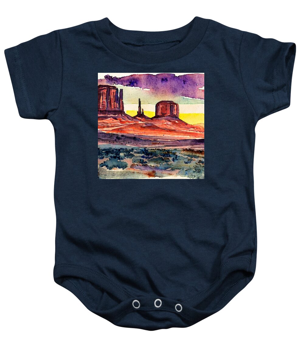 United States Baby Onesie featuring the painting Monument Valley at Sunset by Christopher Lotito