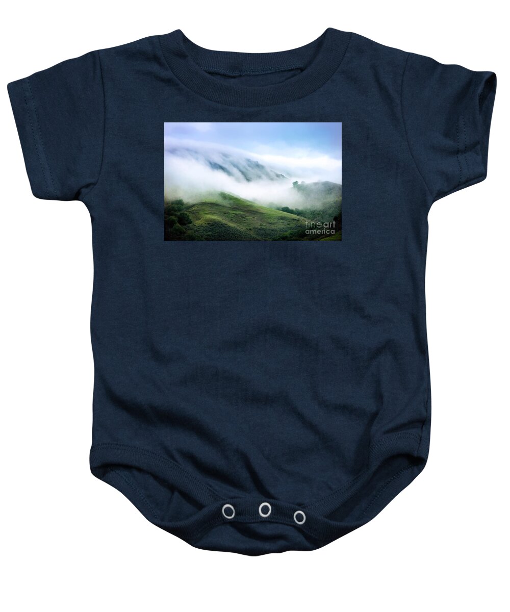 Hills Baby Onesie featuring the photograph Morning Fog by Ellen Cotton