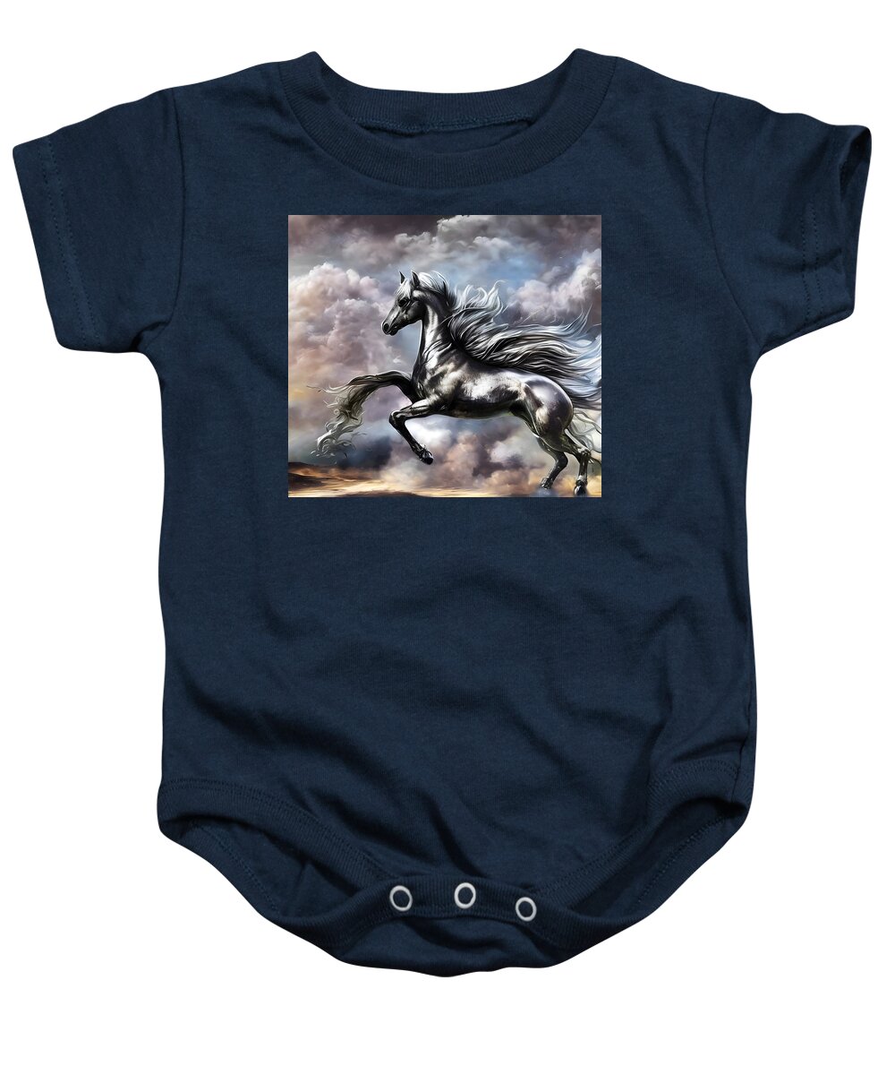 Digital Horse Silver Morphing Baby Onesie featuring the digital art Morphing by Beverly Read