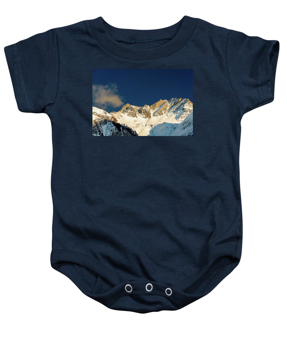 Panorama Baby Onesie featuring the photograph Mountain Ridge at Sunset by Stan Weyler