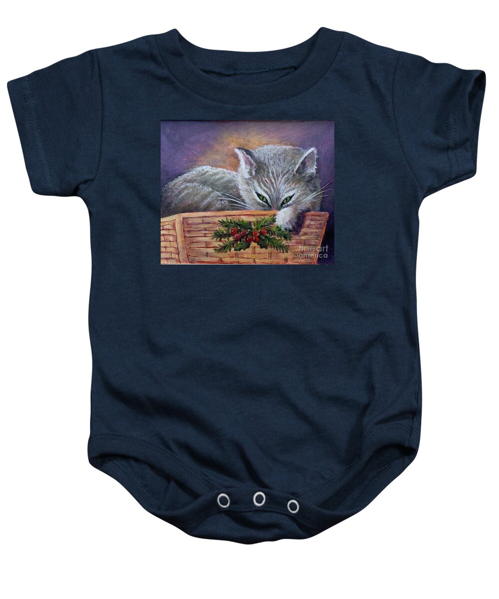 Kitten Baby Onesie featuring the painting Naughty and nice. by Marilyn Young