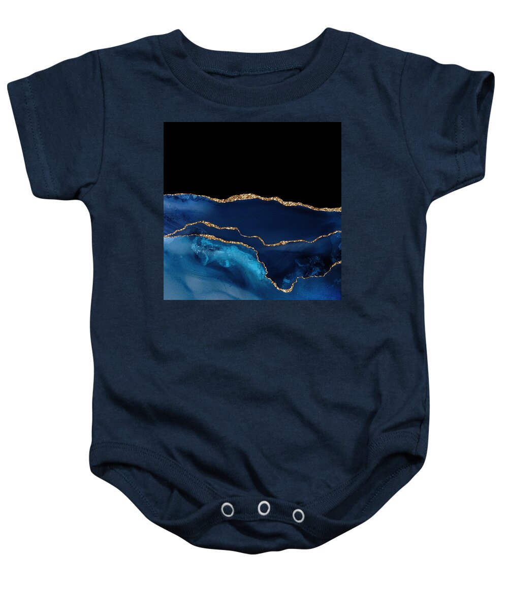 Watercolor Baby Onesie featuring the digital art Navy Gold Agate Texture 07 by Aloke Design