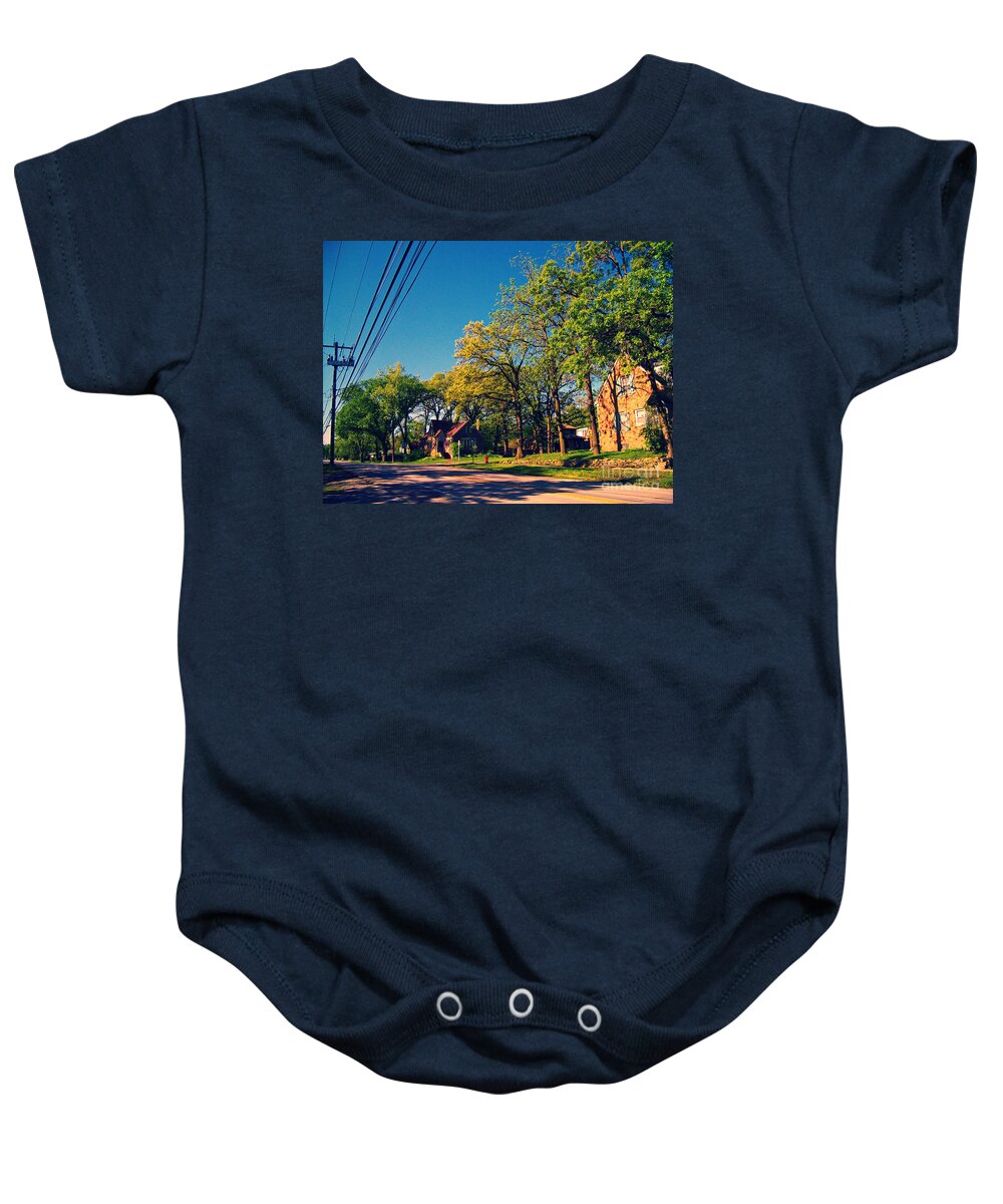 Documentary Photography Baby Onesie featuring the photograph Neighborhood Trees - Cross Process by Frank J Casella