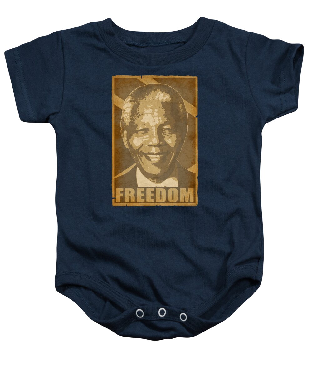 Nelson Baby Onesie featuring the digital art Nelson Nelson Mandela Freedom Propaganda Poster by Megan Miller