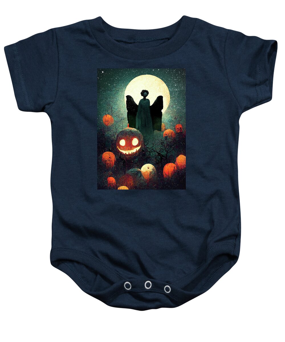 Jack-o-lantern Baby Onesie featuring the digital art Night of the Jack-O-Lanterns by Mark Tisdale