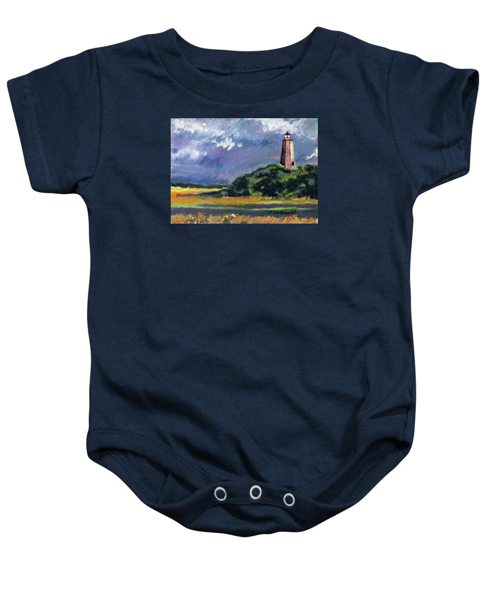 Old Baldy Baby Onesie featuring the painting Old Baldy Lighthouse by Shirley Galbrecht