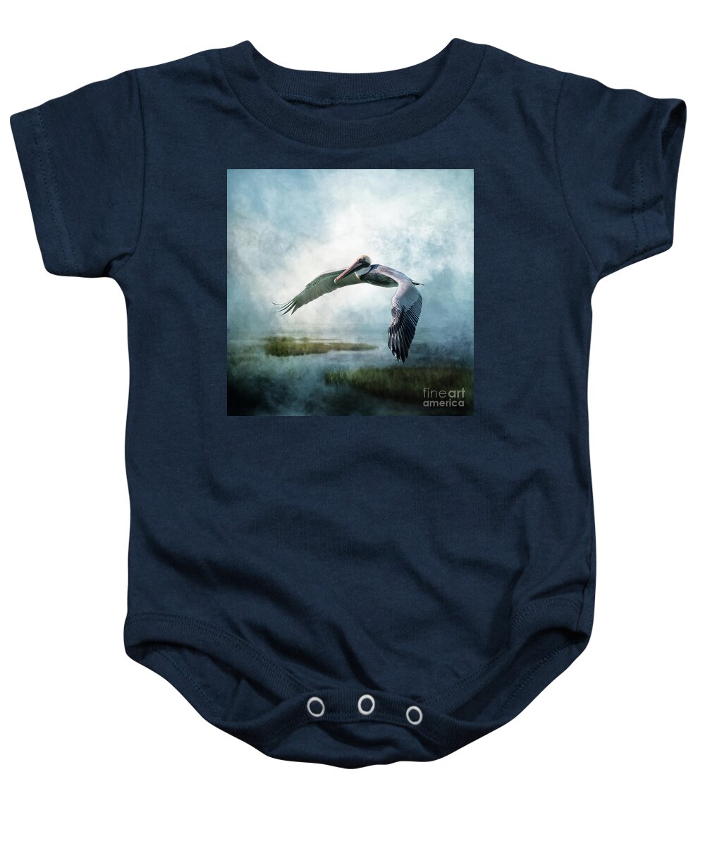 Art Baby Onesie featuring the mixed media Pelican In The Marsh by Ed Taylor