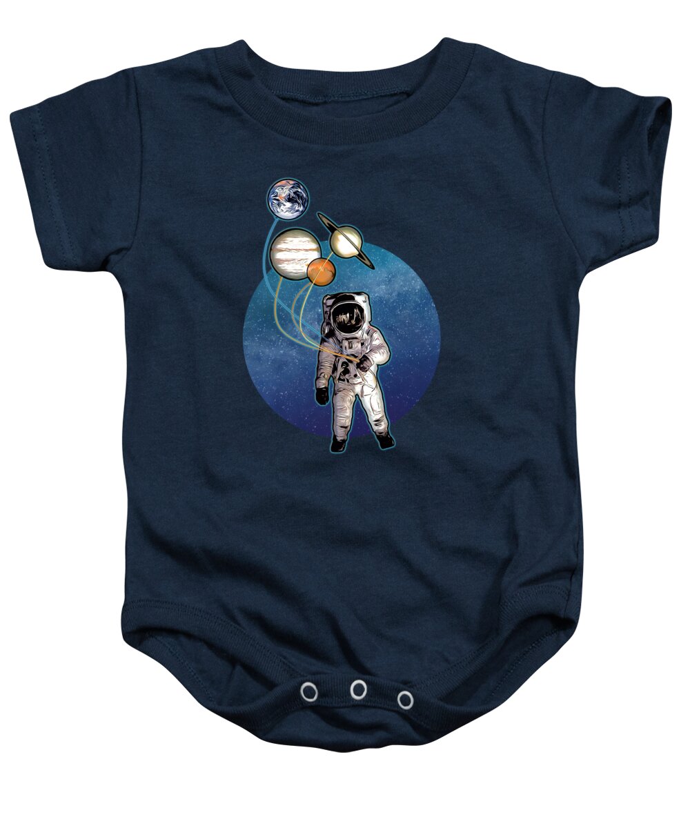 Space Baby Onesie featuring the digital art Planet Balloons by Greg Joens