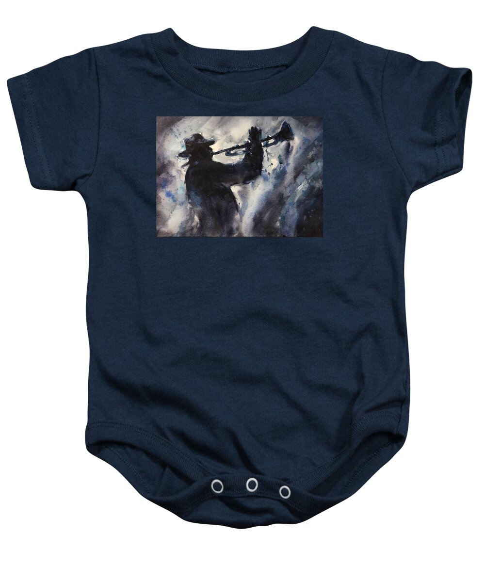 Jazz Baby Onesie featuring the painting Playing the Blues by Judith Levins