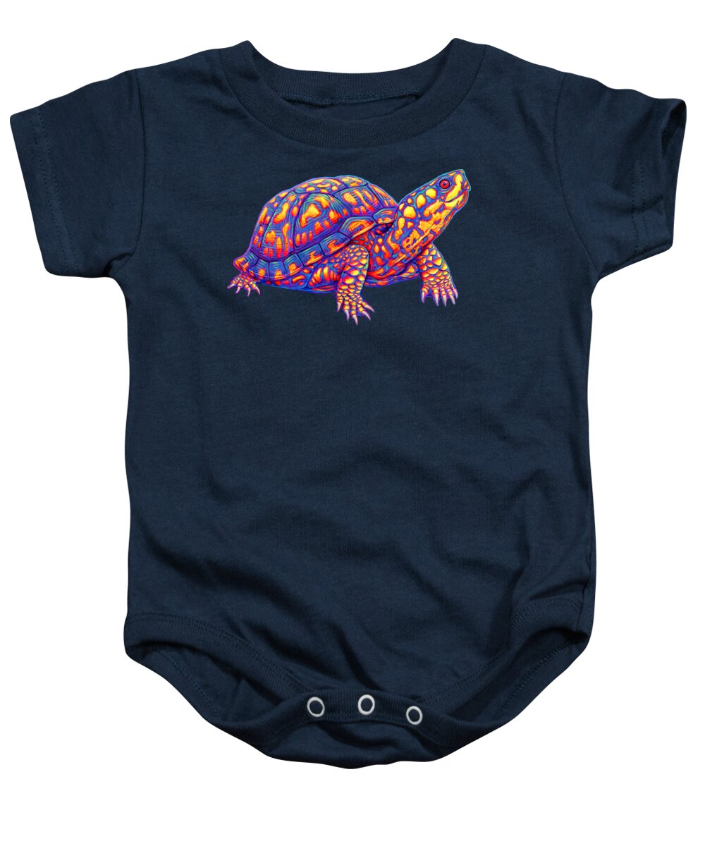Box Turtle Baby Onesie featuring the painting Rainbow Eastern Box Turtle by Rebecca Wang
