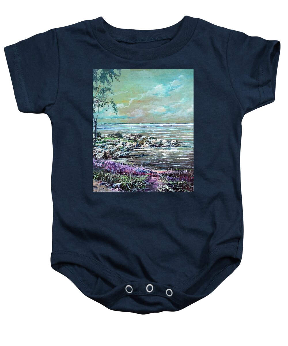 Nature Baby Onesie featuring the painting Reflections by Sinisa Saratlic