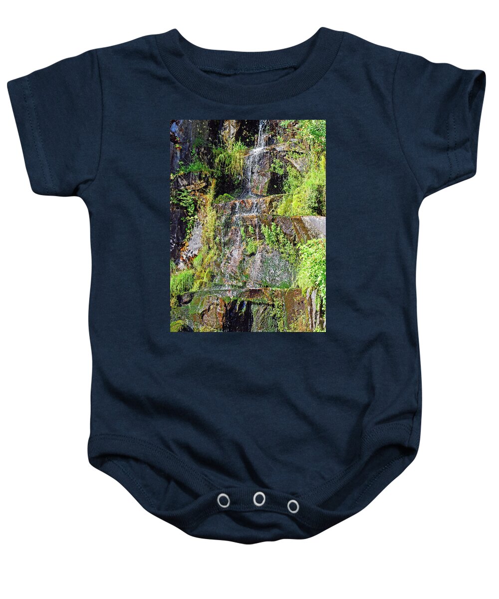 Waterfall Baby Onesie featuring the photograph Roadside Waterfall. Mount Rainier National Park by Connie Fox