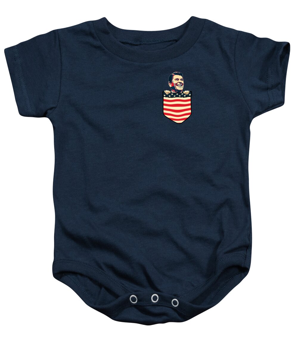North America Baby Onesie featuring the digital art Ronald Reagan Chest Pocket by Megan Miller