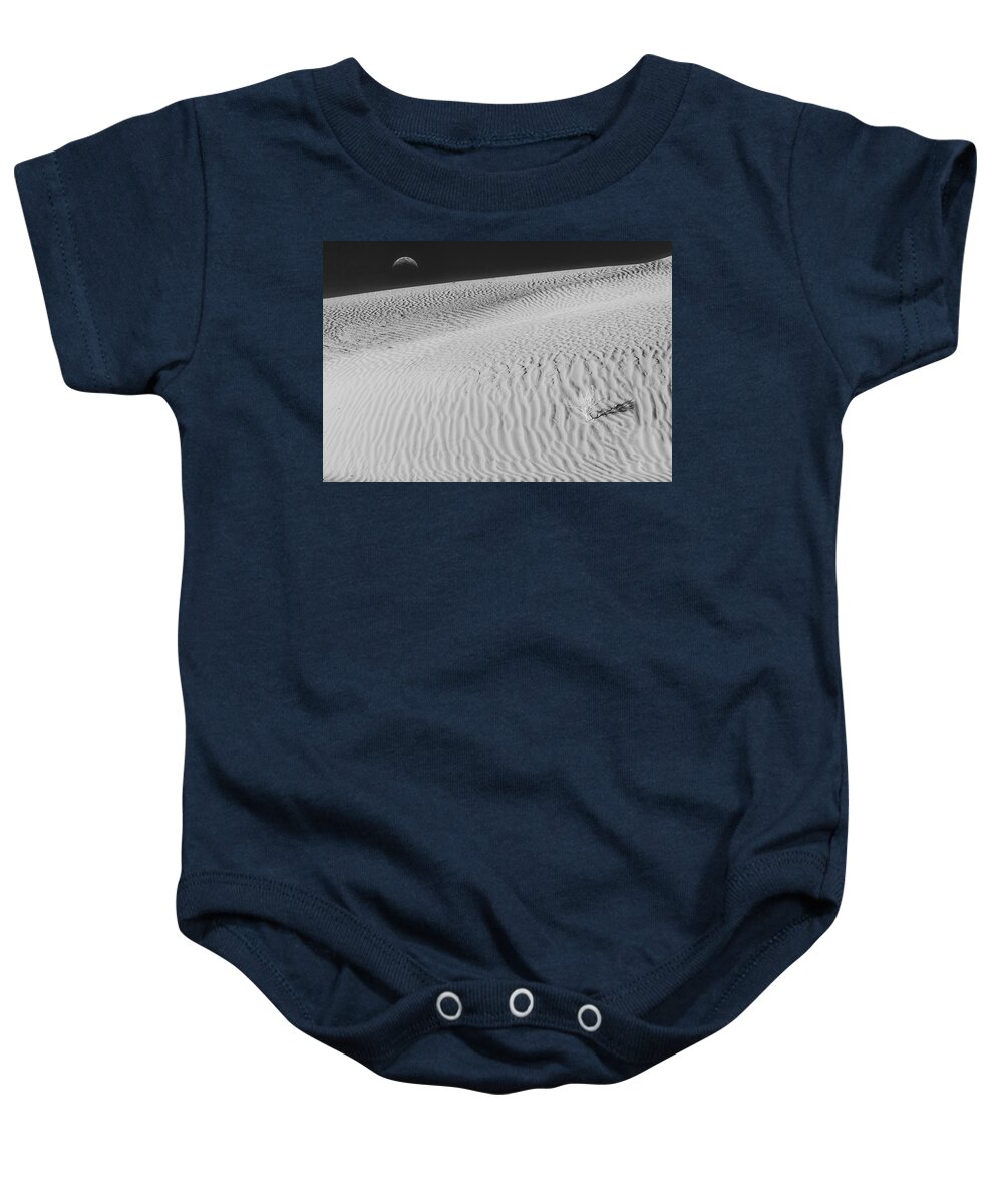 Sand Baby Onesie featuring the photograph Sand Dunes At Monument Valley BW by Susan Candelario