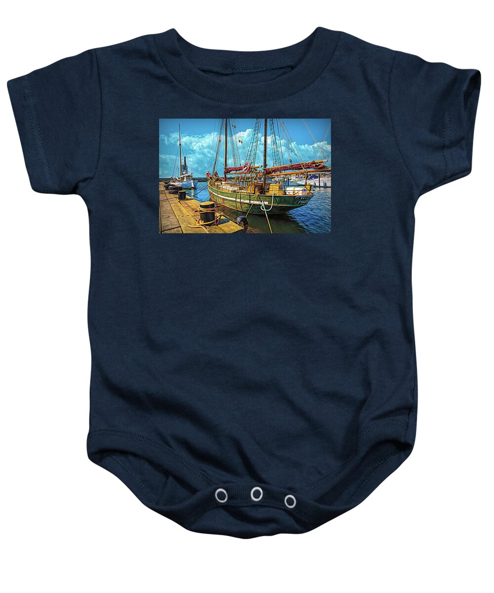 Boats Baby Onesie featuring the photograph Ships in the Harbor Oil Painting by Debra and Dave Vanderlaan