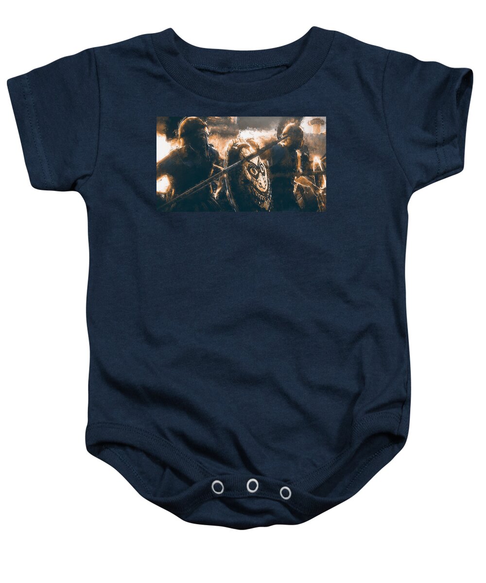 Spartan Warrior Baby Onesie featuring the painting Spartans at War, 01 by AM FineArtPrints