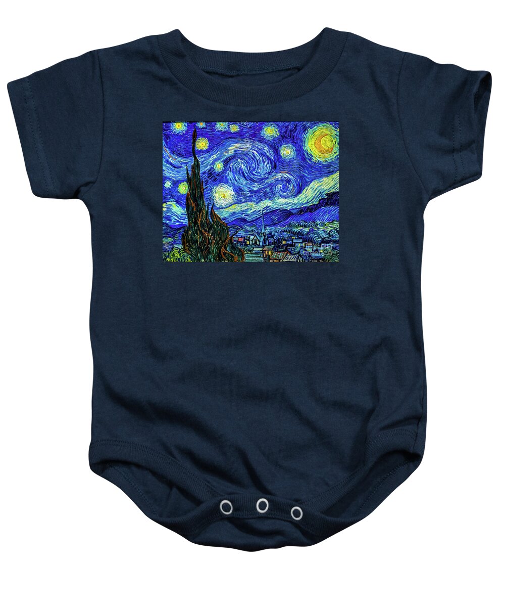 Starry Baby Onesie featuring the painting Starry Night by Vincent Van Gogh by Vincent Van Gogh