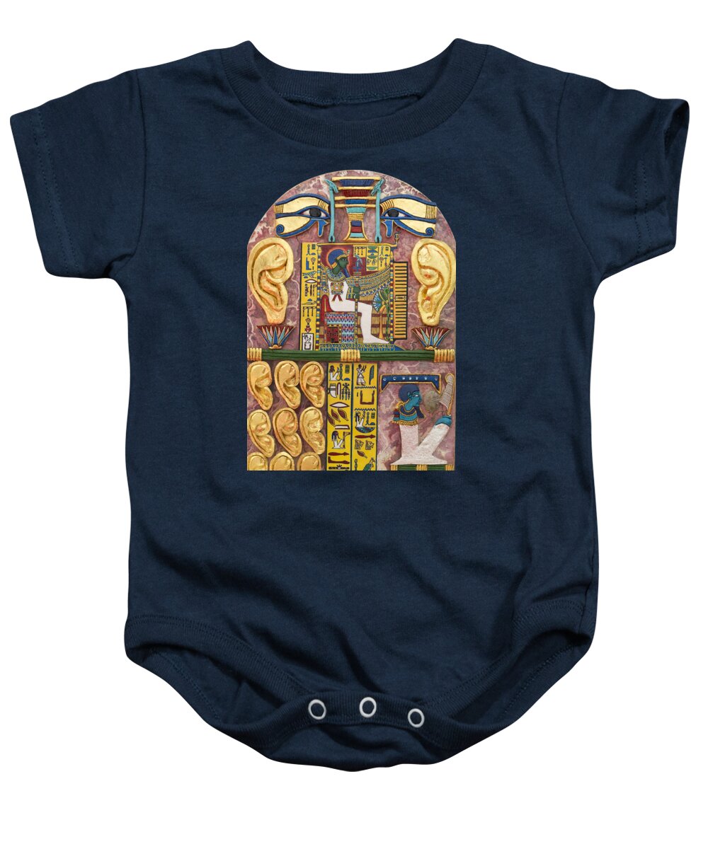 Stela Baby Onesie featuring the mixed media Stela of Ptah Who Hears Prayers by Ptahmassu Nofra-Uaa