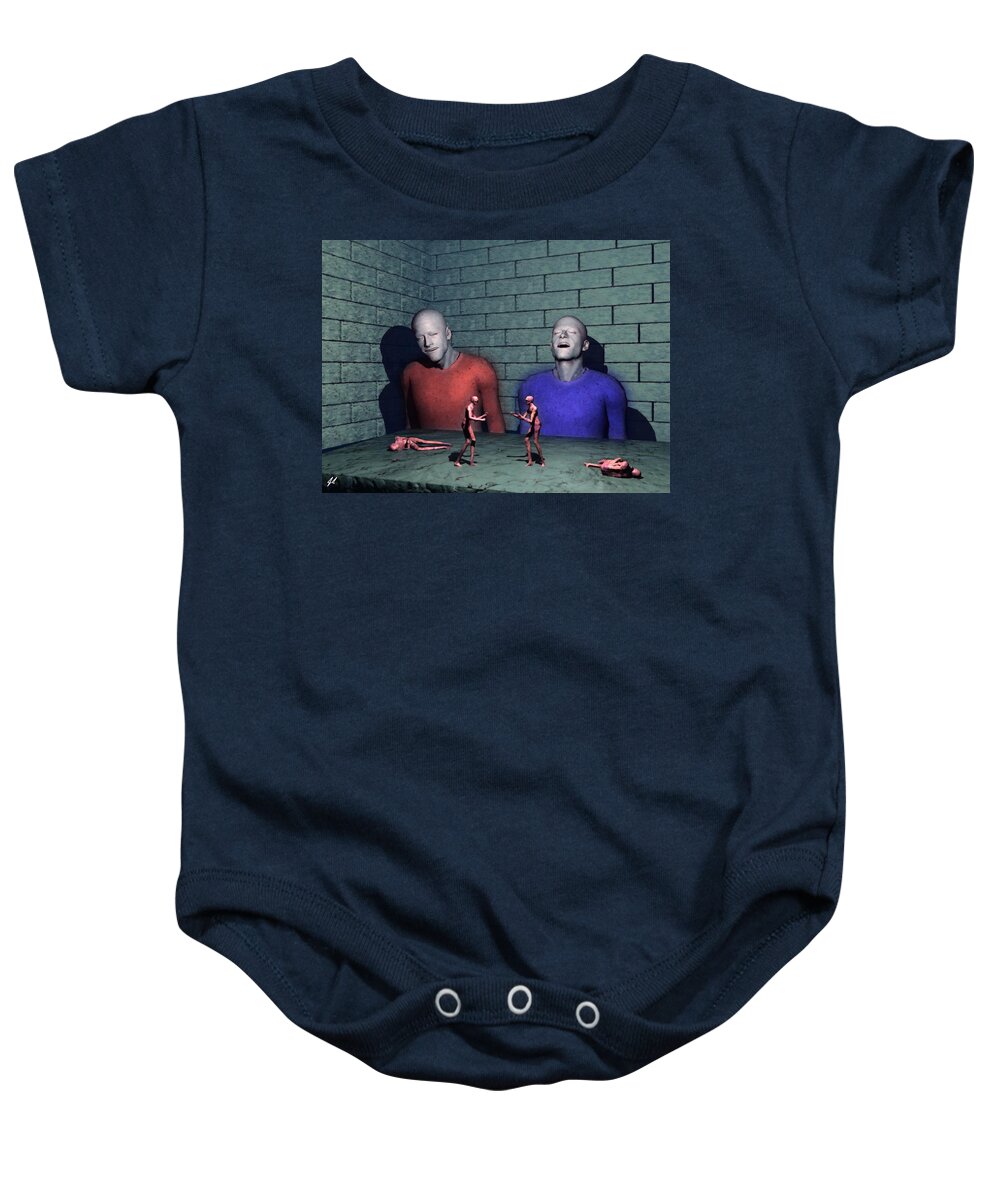 Social Commentary Baby Onesie featuring the digital art The Big Brothers by John Alexander