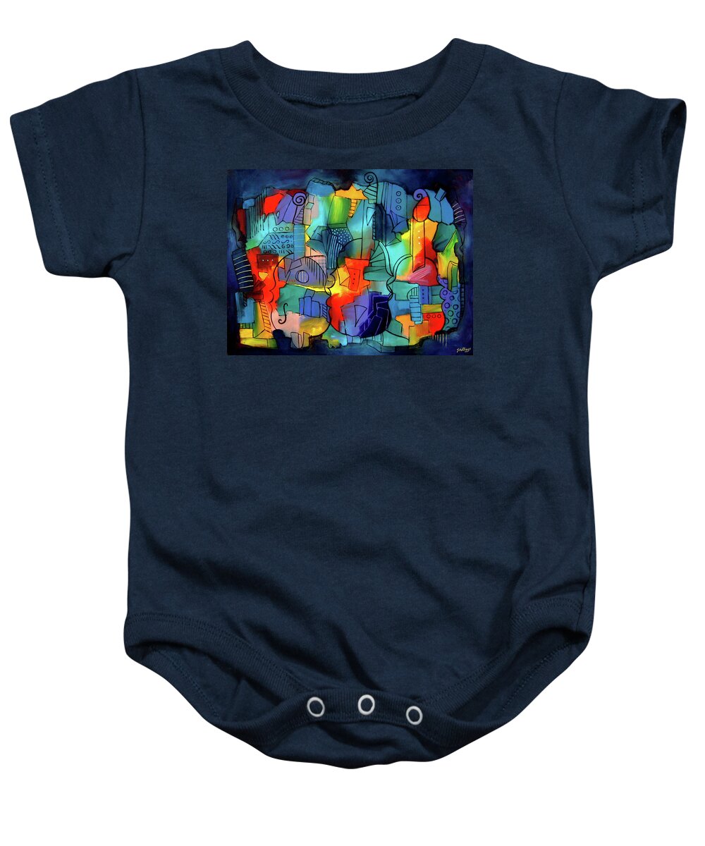 Music Baby Onesie featuring the painting The Rules of Jazz by Jim Stallings